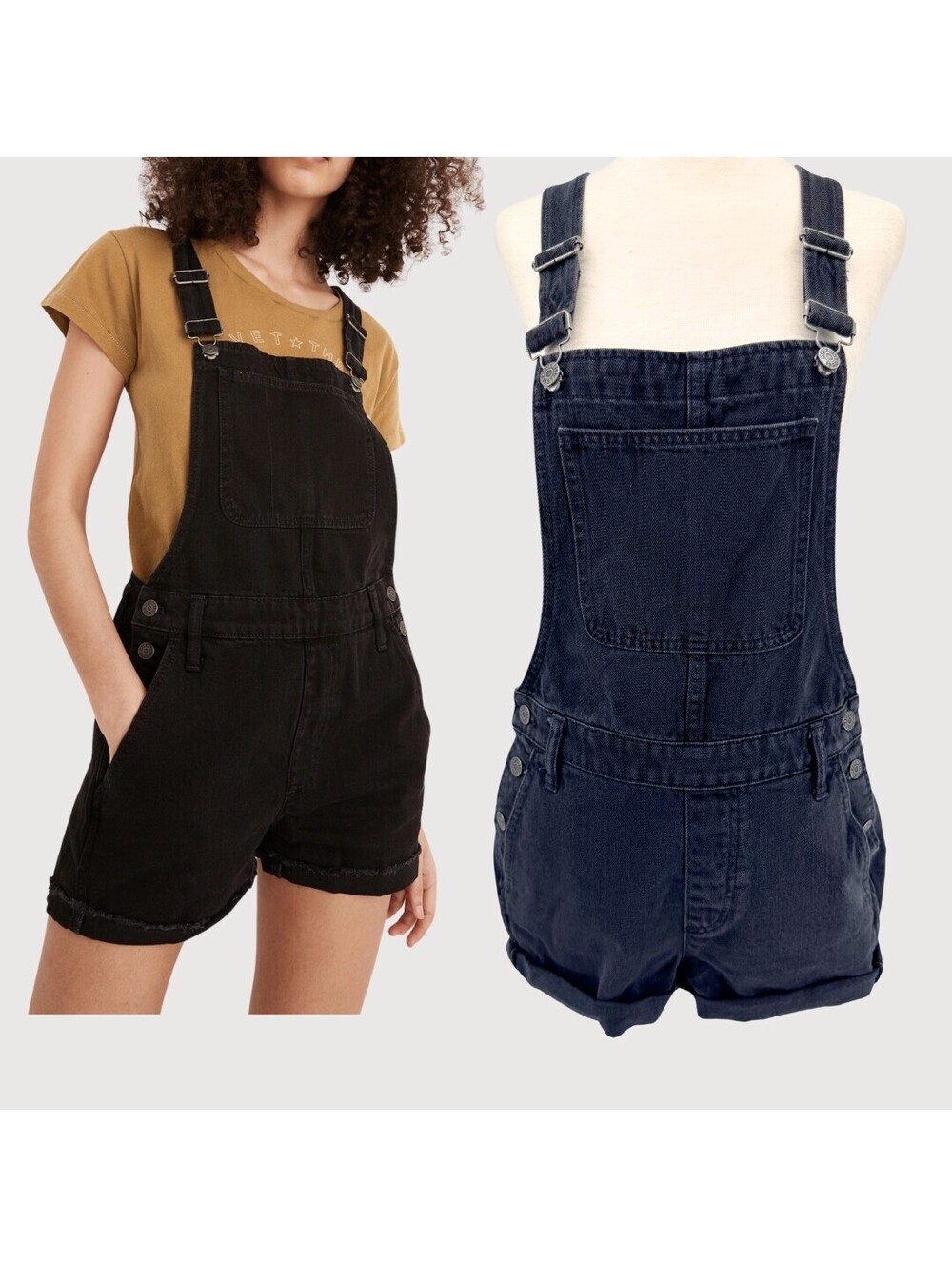 Madewell Adirondack Denim Short Overalls Washed Black S